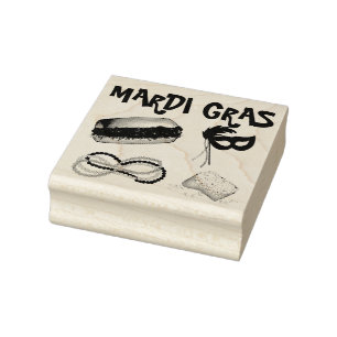 New Orleans Mardi Gras Mask Beads Beignet NOLA Rubber Stamp