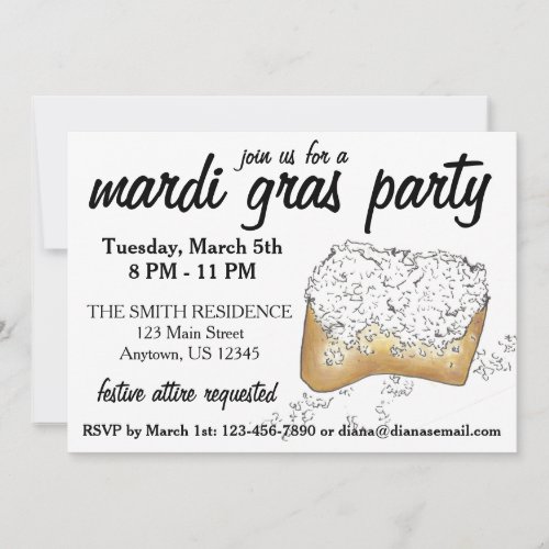 New Orleans Mardi Gras NOLA Party Beignet Pastry Invitation