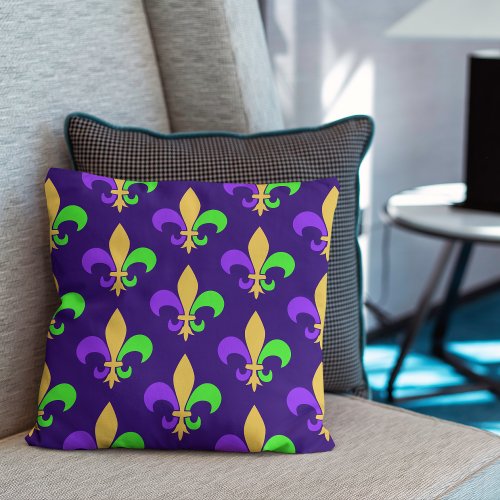 New Orleans Mardi Gras Purple Fleur de Lys Throw Pillow