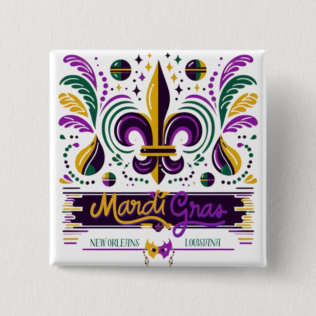 New Orleans Mardi Gras purple yellow green Button (Front)