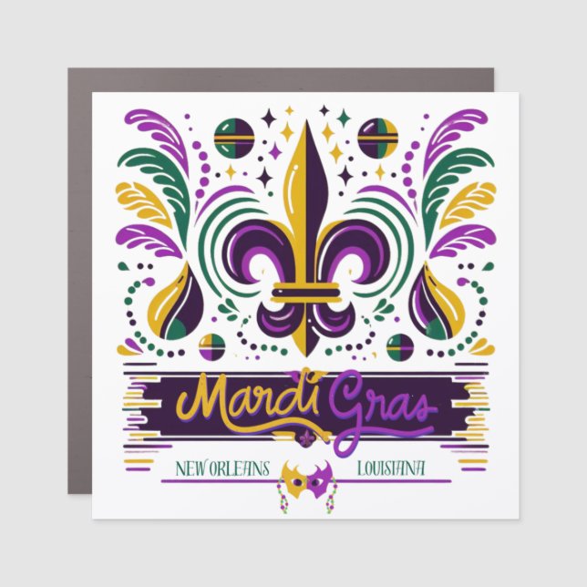 New Orleans Mardi Gras purple yellow green Car Magnet (Front)