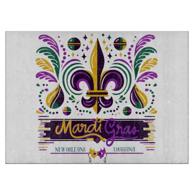 New Orleans Mardi Gras purple yellow green Cutting Board (Front)