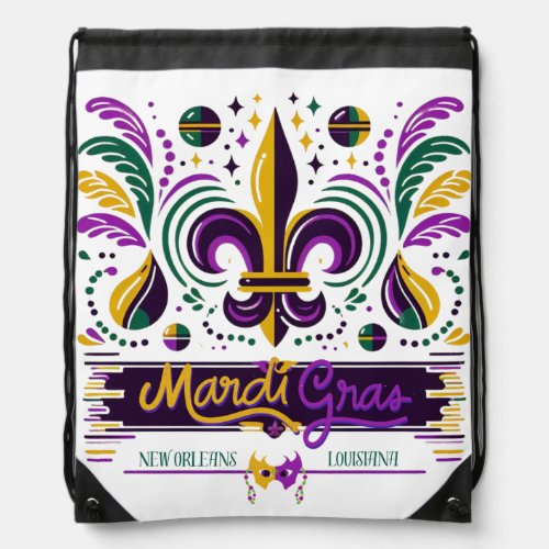 New Orleans Mardi Gras purple yellow green Drawstring Bag