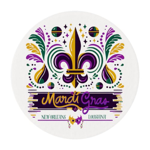 New Orleans Mardi Gras purple yellow green Edible Frosting Rounds