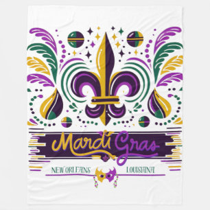 New Orleans Mardi Gras purple yellow green Fleece Blanket