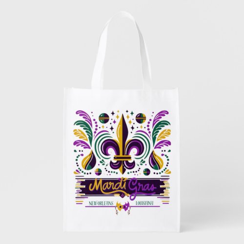 New Orleans Mardi Gras purple yellow green Grocery Bag