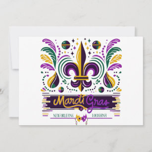 New Orleans Mardi Gras purple yellow green Holiday Card