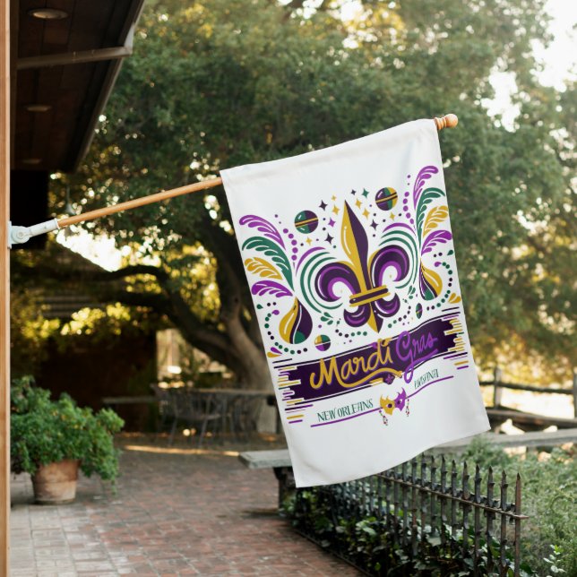 New Orleans Mardi Gras purple yellow green House Flag (In SItu)