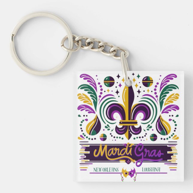 New Orleans Mardi Gras purple yellow green Keychain (Front)