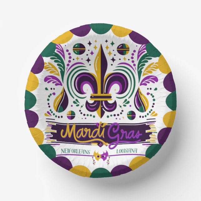 New Orleans Mardi Gras purple yellow green Paper Bowls (Front)