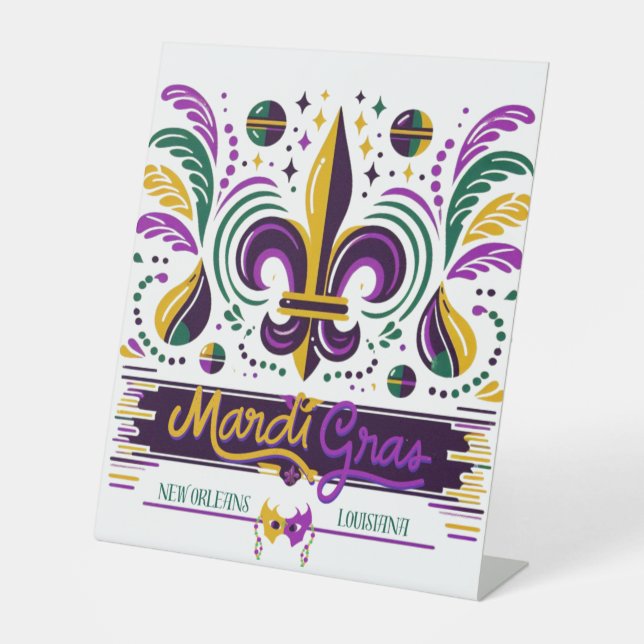 New Orleans Mardi Gras purple yellow green Pedestal Sign (Front)