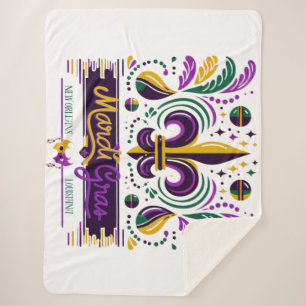 New Orleans Mardi Gras purple yellow green Sherpa Blanket
