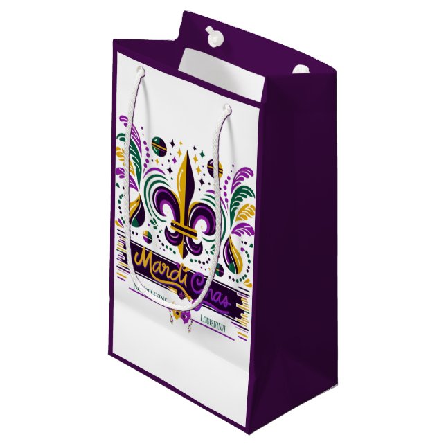 New Orleans Mardi Gras purple yellow green Small Gift Bag (Front Angled)