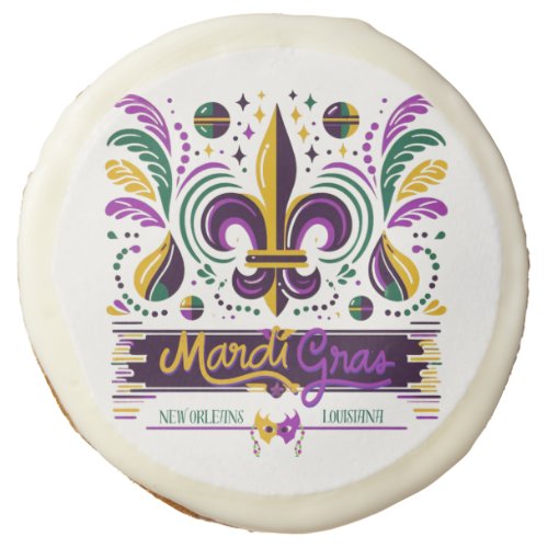 New Orleans Mardi Gras purple yellow green Sugar Cookie