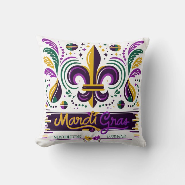 New Orleans Mardi Gras purple yellow green Throw Pillow (Front)