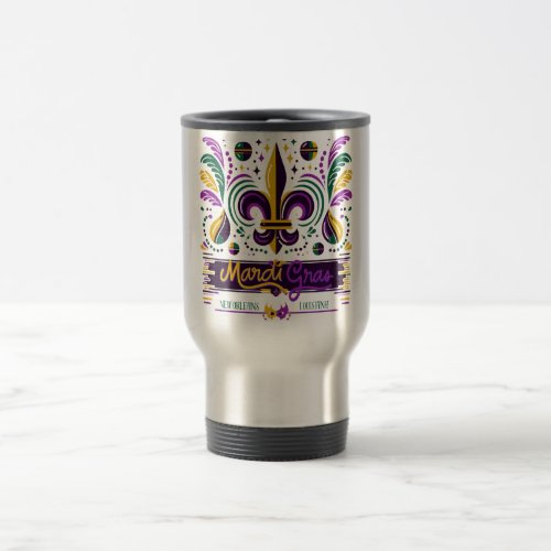 New Orleans Mardi Gras purple yellow green Travel Mug