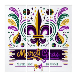 New Orleans Mardi Gras purple yellow green Triptych