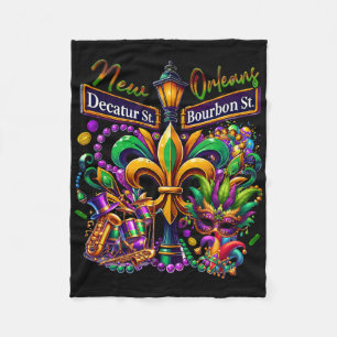 New Orleans Mardi Gras Sublimation Decatur And Bou Fleece Blanket