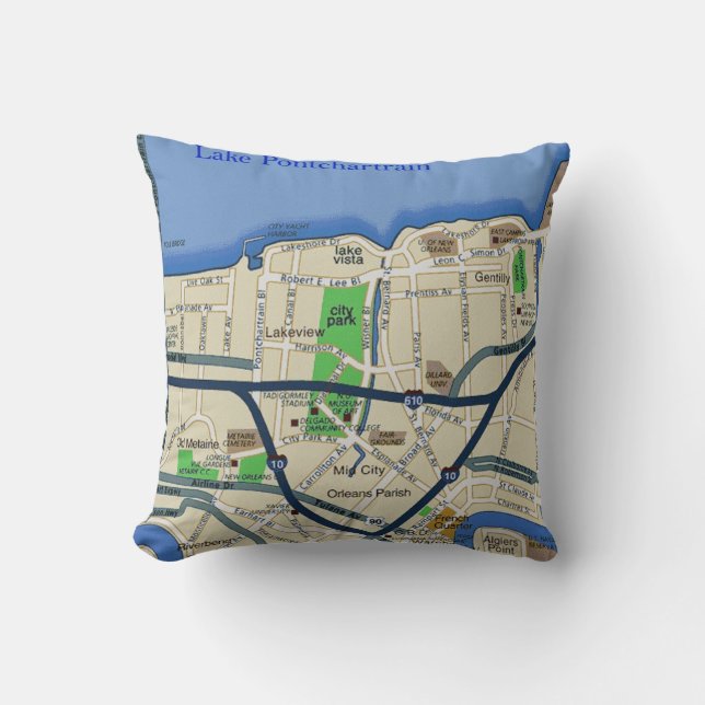 New Orleans Mid-City Map Pillow (Front)