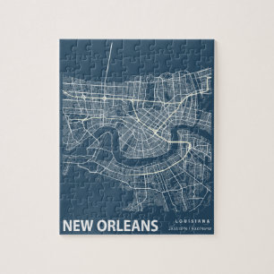 New Orleans Minimalist City Map Line Art in Blue Jigsaw Puzzle