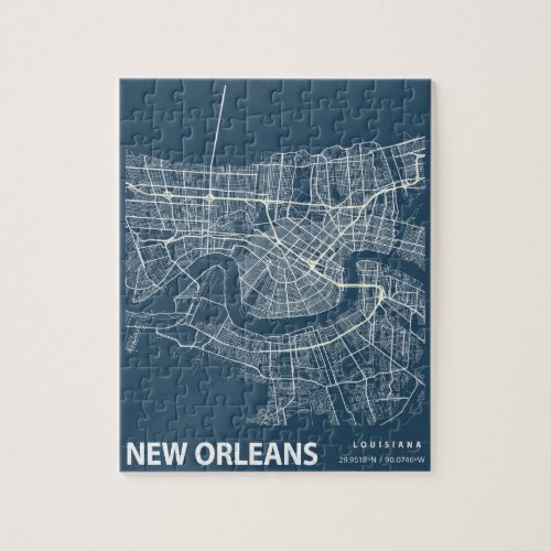 New Orleans Minimalist City Map Line Art in Blue Jigsaw Puzzle