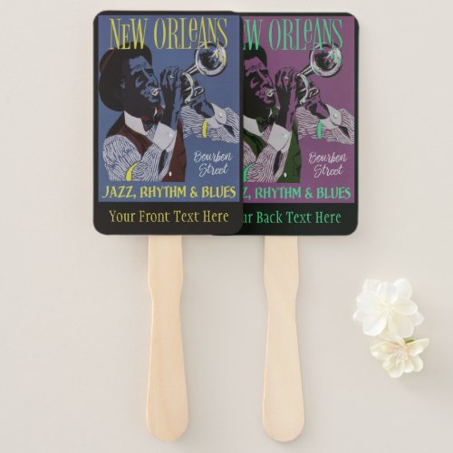 New Orleans Music custom text hand fan set