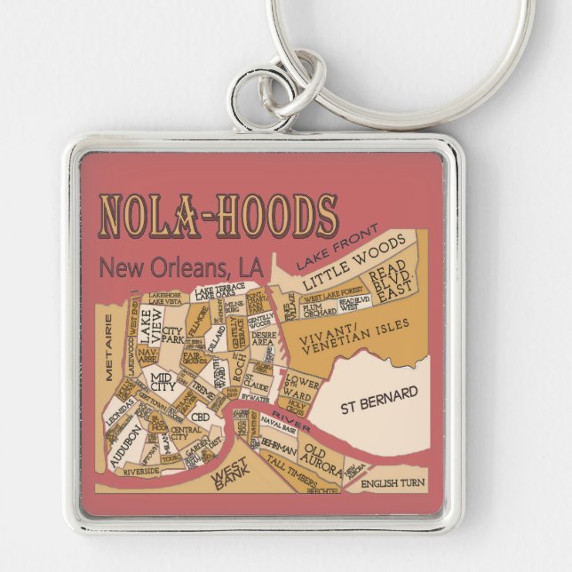 New Orleans Neighborhoods Map, NOLA_HOODS Keychain (Front)