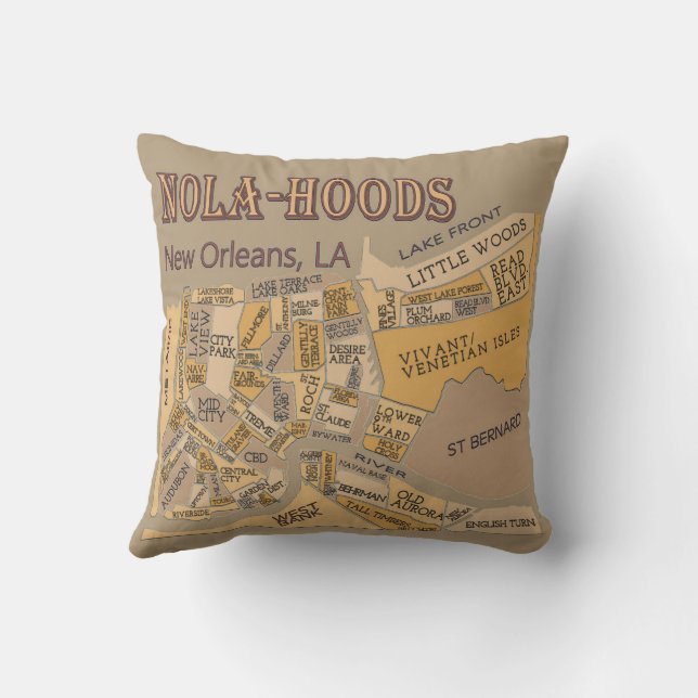 New Orleans Neighborhoods Throw Pillow (Back)