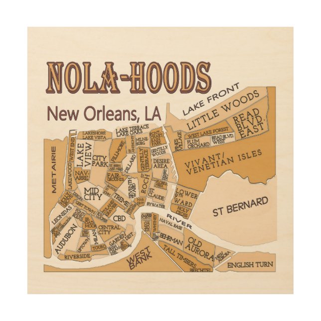 New Orleans Neighborhoods, Wood Wall Art (Front)