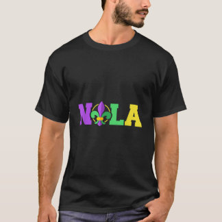 New Orleans Nola in Mardi Gras colors and fleur de T-Shirt