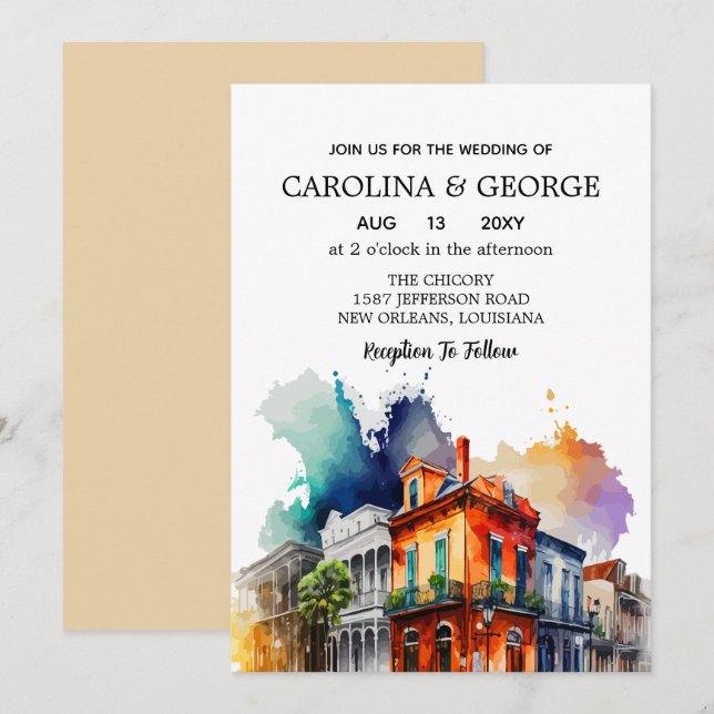 New Orleans Nola Louisiana - Watercolor Invitation (Front/Back)