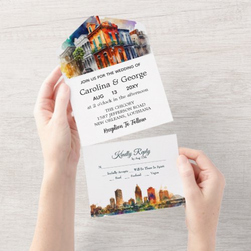New Orleans Nola Louisiana _ Watercolor RSVP All In One Invitation