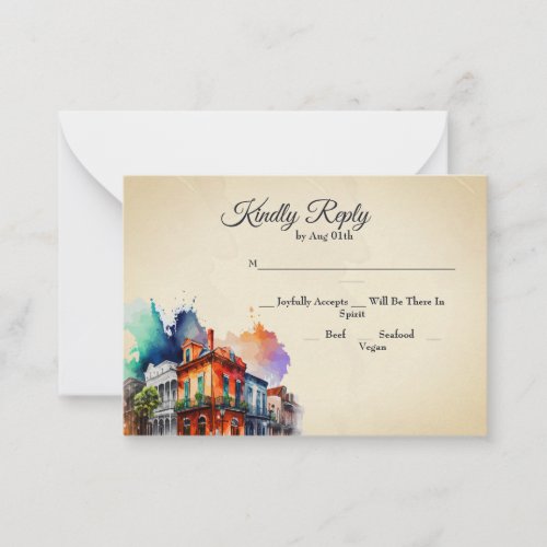 New Orleans Nola Louisiana _ Watercolor RSVP Note Card