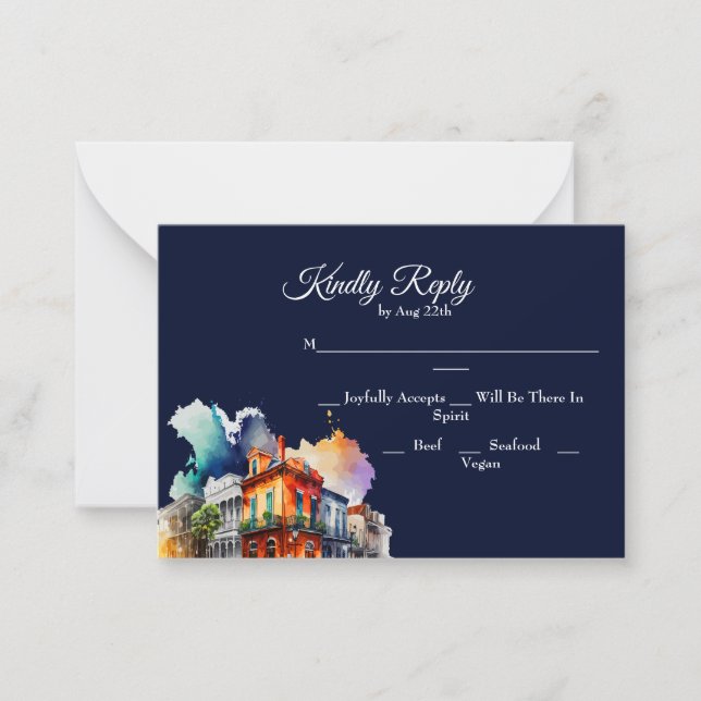 New Orleans Nola Louisiana - Watercolor RSVP Note Card (Front)