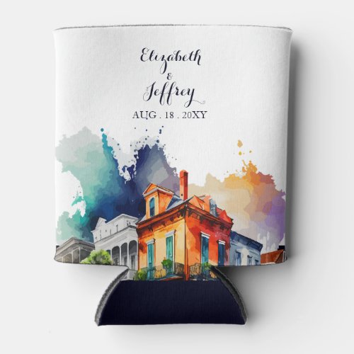 New Orleans Nola Louisiana _ Watercolor wedding Can Cooler