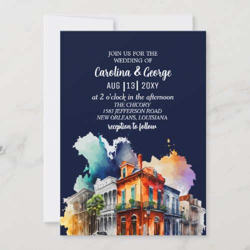 New Orleans Nola Louisiana _ Watercolor Wedding Invitation
