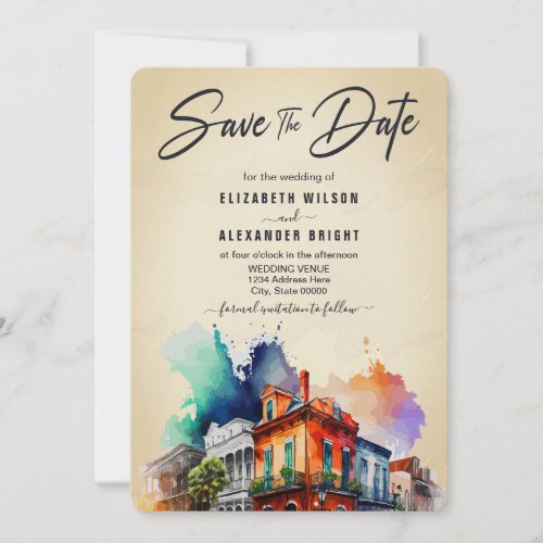  New Orleans Nola Louisiana _ Watercolor Wedding Invitation