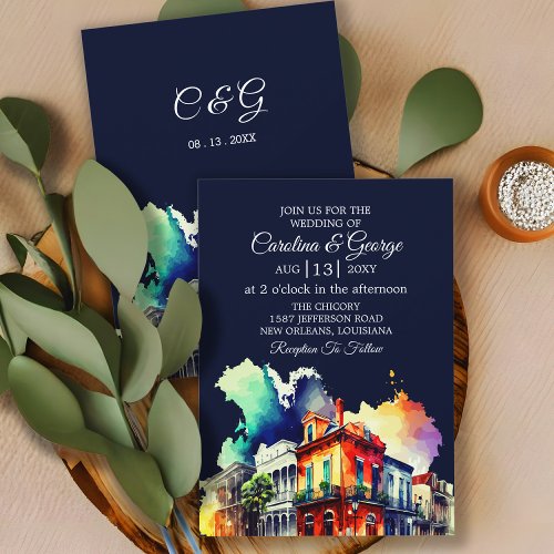 New Orleans Nola Louisiana _ Watercolor Wedding  Invitation