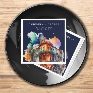 New Orleans Nola Louisiana - Watercolor  Wedding Napkins
