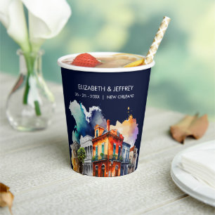 New Orleans Nola Louisiana - Watercolor Wedding Paper Cups