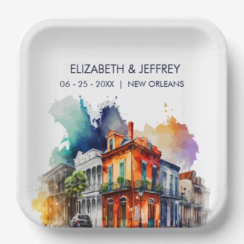 New Orleans Nola Louisiana _ Watercolor  Wedding Paper Plates