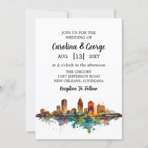 New Orleans Nola Louisiana _ Wedding Watercolor Invitation