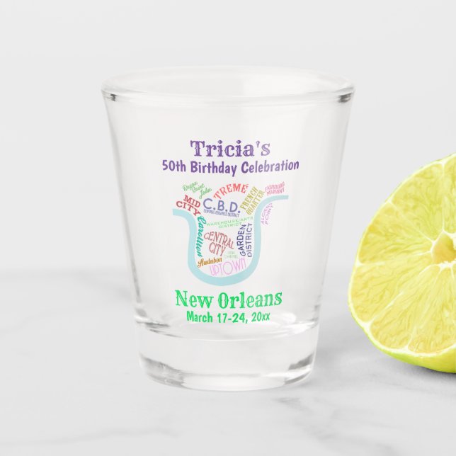 New Orleans Nola Map Travel Vacation Party Shot Glass (Front)
