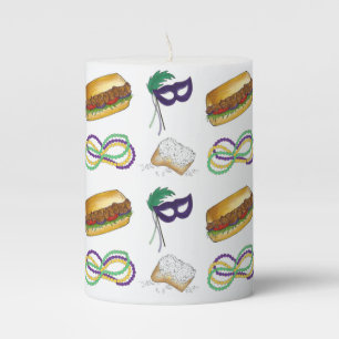 New Orleans NOLA Mardi Gras Beads Mask Beignet Pillar Candle