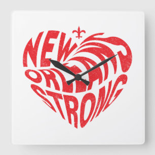 New Orleans Nola Strong Heart Square Wall Clock