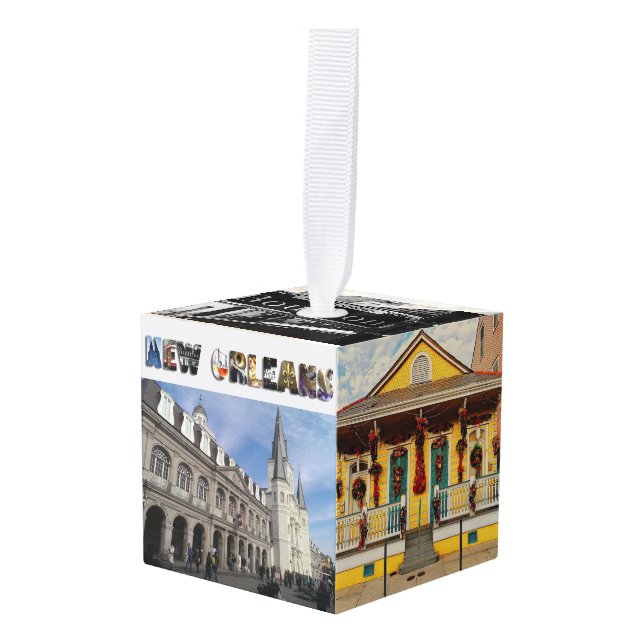 New Orleans NOLA Travel Photos Christmas Cube Ornament (Front Angled)