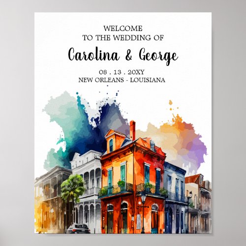 New Orleans Nola _ Watercolor  Wedding Welcome Poster