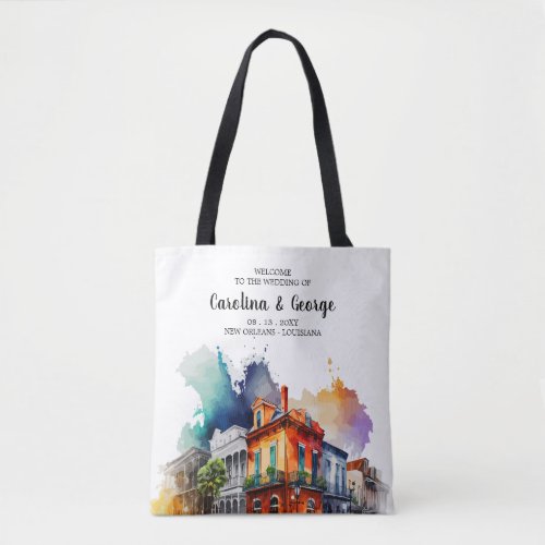 New Orleans Nola _ Watercolor Wedding Welcome Tote Bag