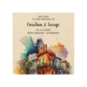 New Orleans Nola - Watercolor Wedding Welcome Wood Wall Art