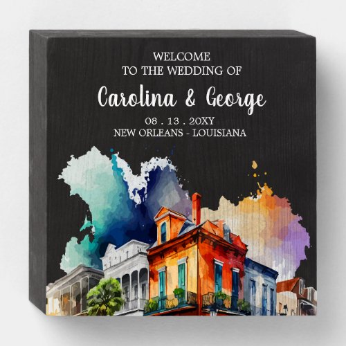 New Orleans Nola _ Watercolor  Wedding Welcome Wooden Box Sign